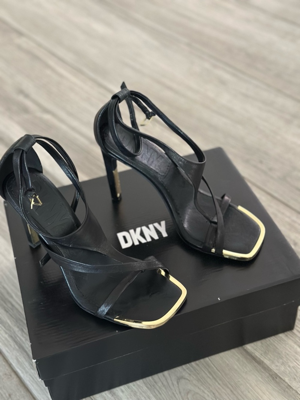 DKNY Audrey Ankle Strap Sandal In Black 
 stiletto